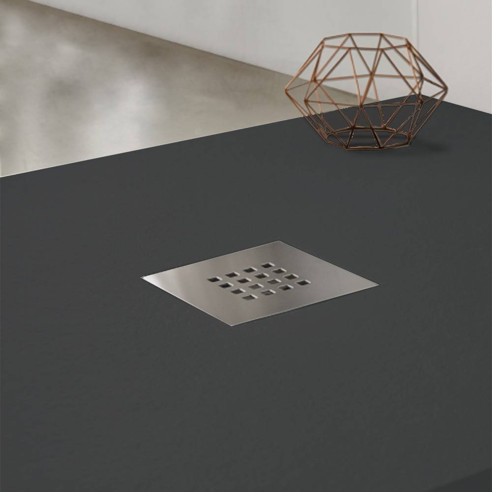 Piatto doccia effetto pietra 90x90 Antracite marmoresina pieno Piletta inclusa