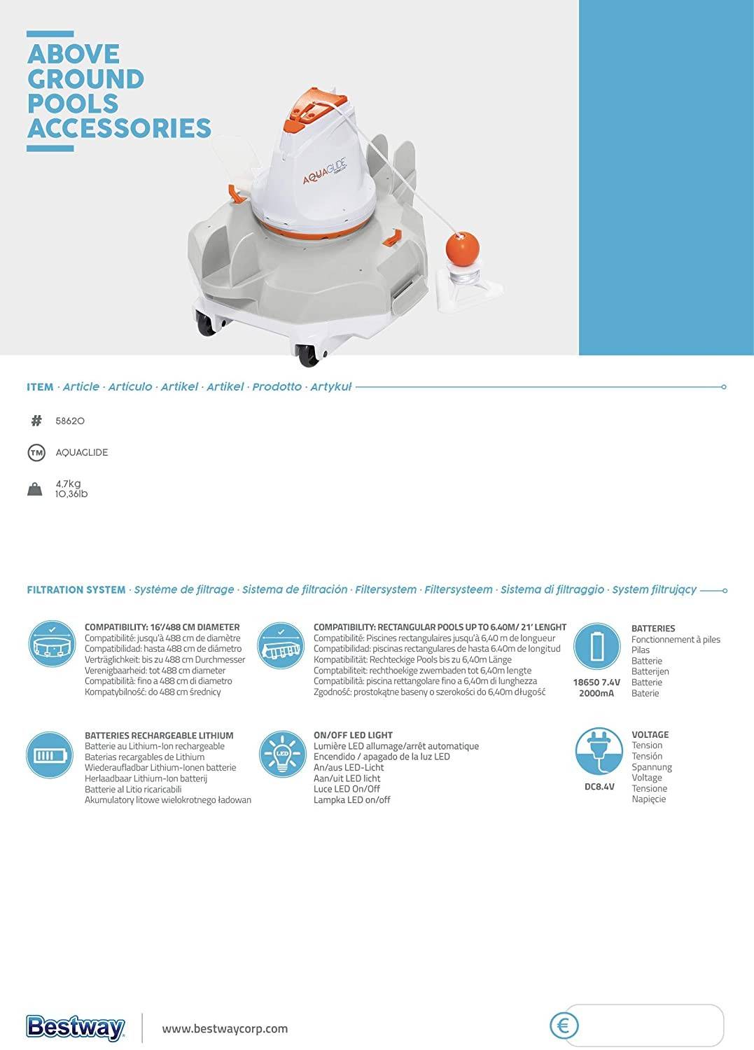 Robot pulitore automatico per piscine Bestway 58620  mod. Aquaglide