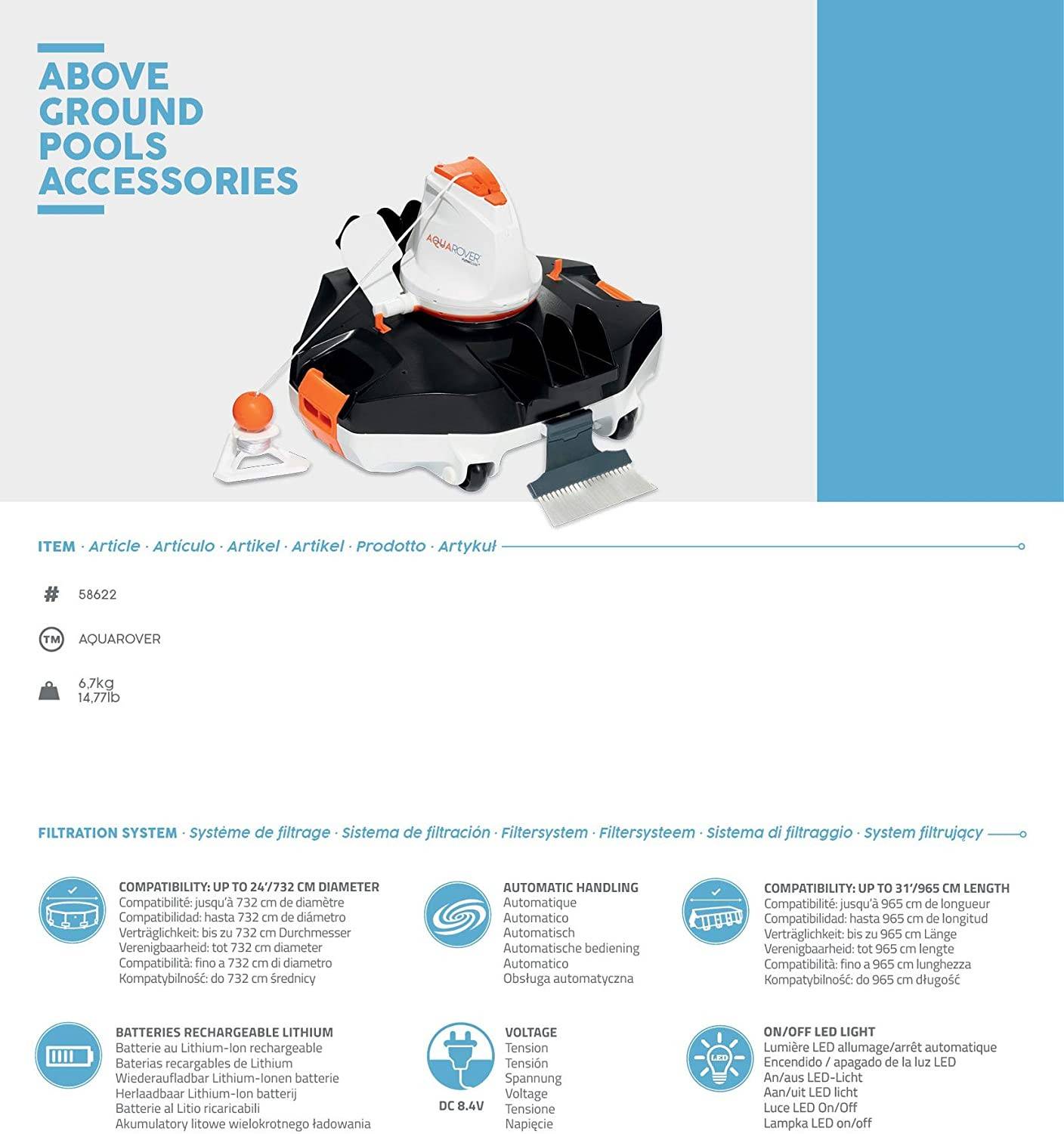 Bestway 58622 Robot pulitore automatico per piscine mod. Aquarover