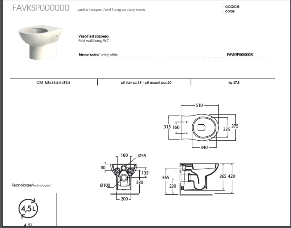 Sanitari sospesi Azzurra Fast wc + bidet + coprivaso