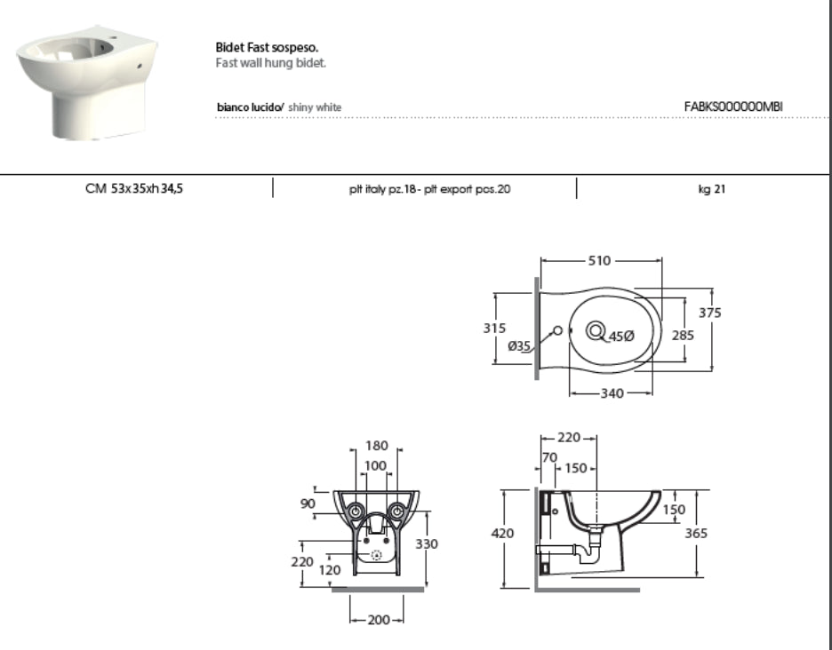 Sanitari sospesi Azzurra Fast wc + bidet + coprivaso