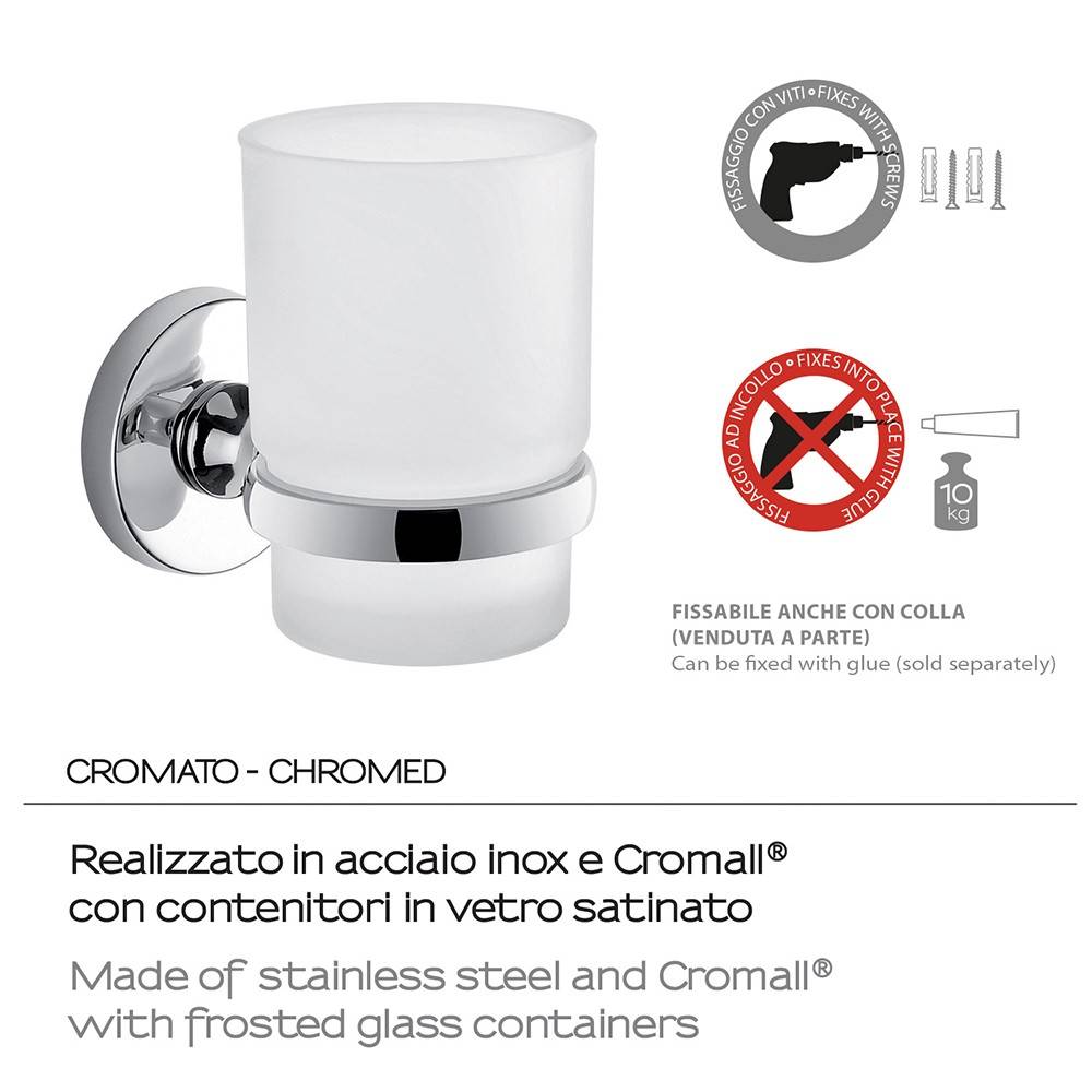 Portaspazzolini a muro GEDY linea Felce in acciaio colore Cromato