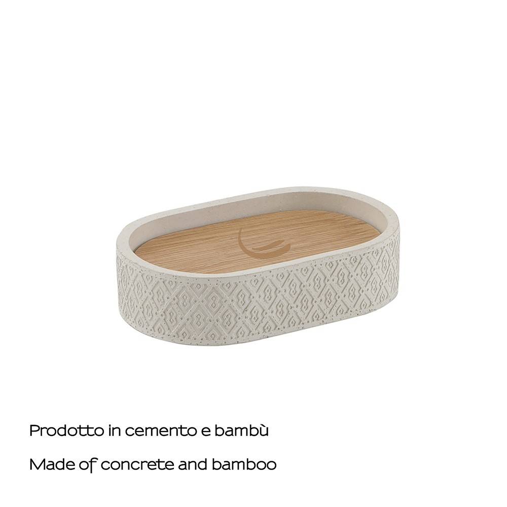 Portasapone d' appoggio GEDY linea Afrodite in cemento e bambù colore Grigio