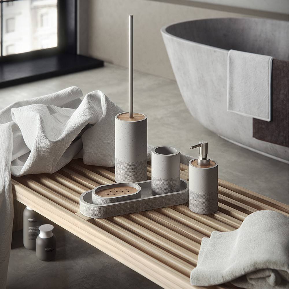 Portasapone d' appoggio GEDY linea Afrodite in cemento e bambù colore Grigio