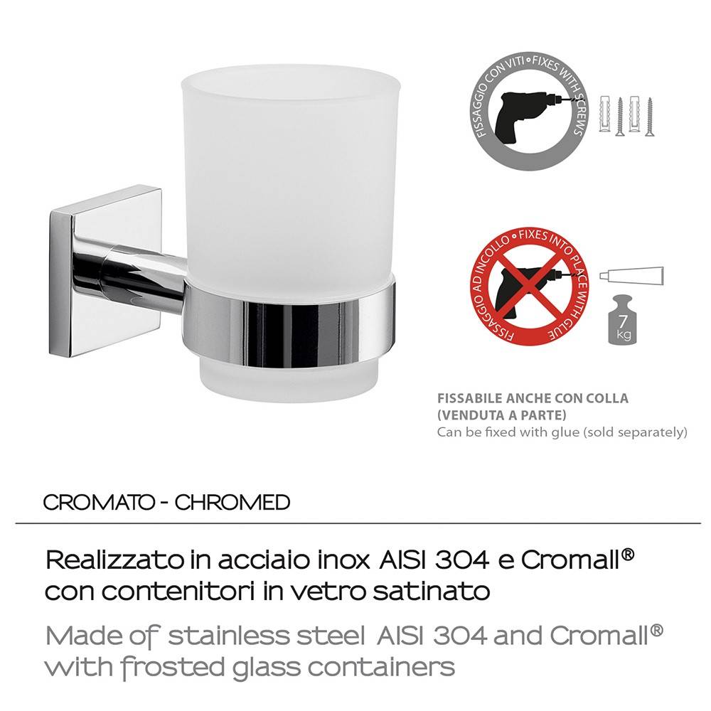 Portaspazzolino a muro GEDY linea Fuji in acciaio Cromato
