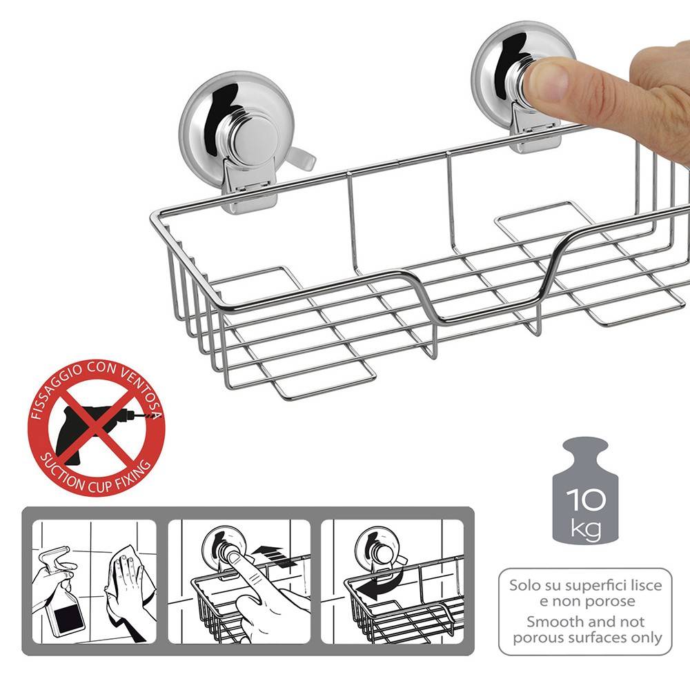 Portaoggetti doccia rettangolare GEDY linea Hot in filo Cromato a ventosa