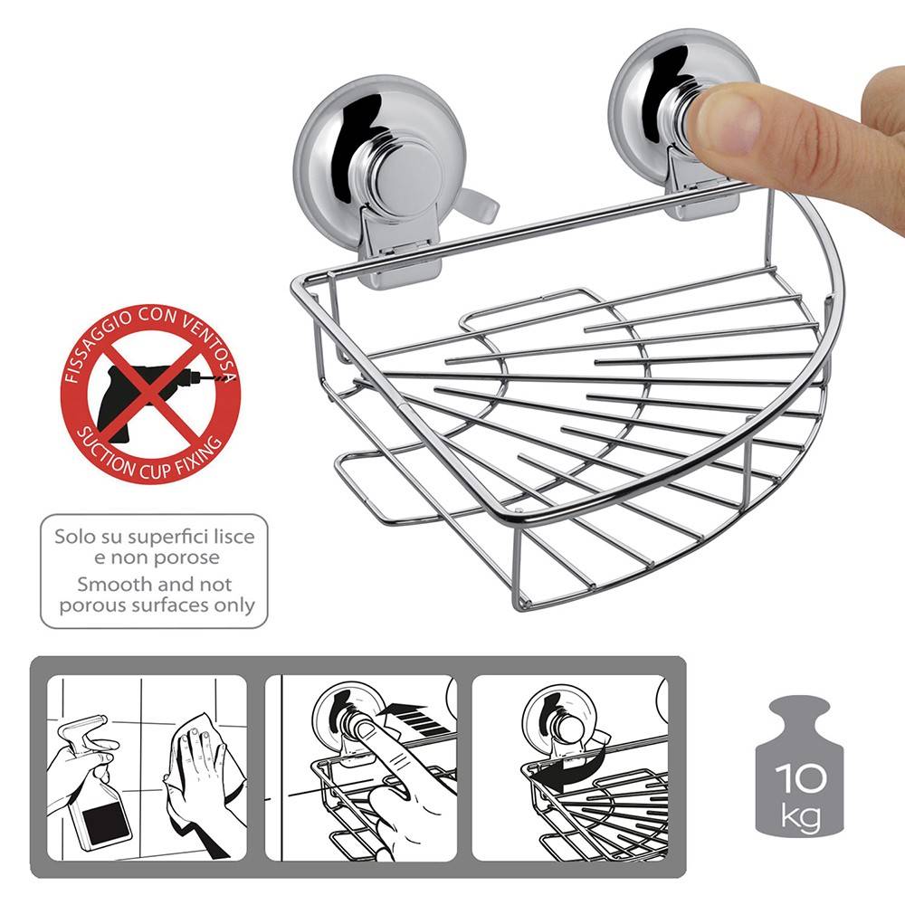 Portaoggetti doccia angolare GEDY linea Hot in filo Cromato a ventosa
