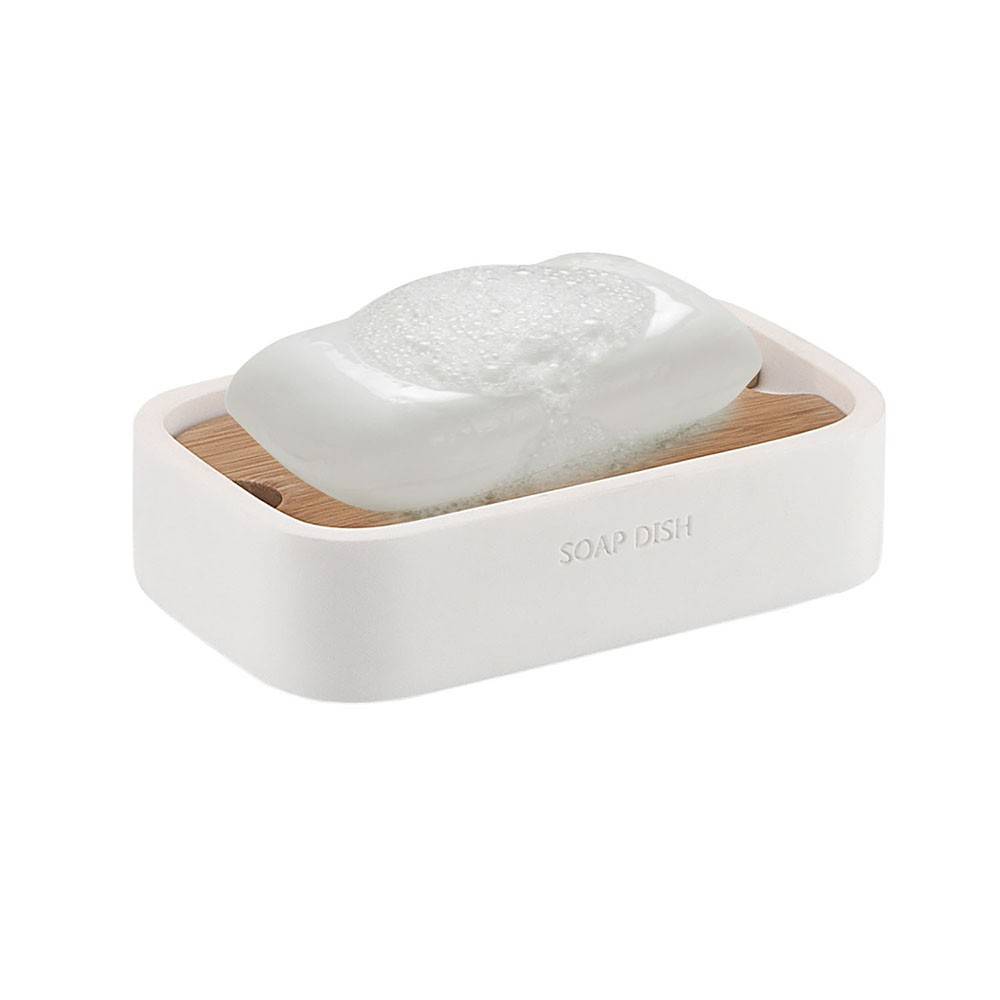 Portasapone d' appoggio GEDY linea Ninfea in resina e legno colore Bianco Matt