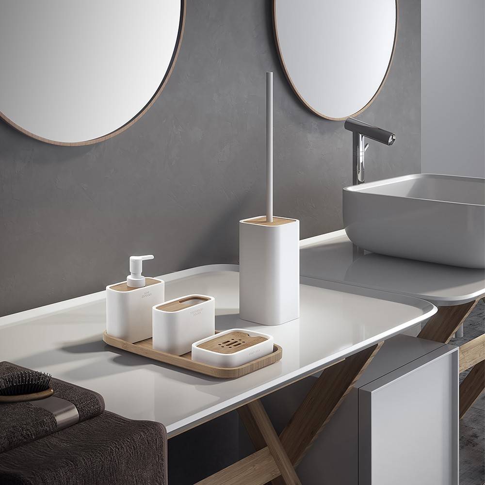 Portaspazzolini d' appoggio GEDY linea Ninfea in resina e legno colore Bianco Matt