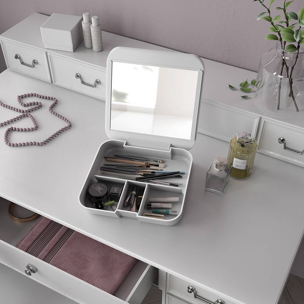 Portaoggetti organizer GEDY linea Seventy con specchio colore Bianco