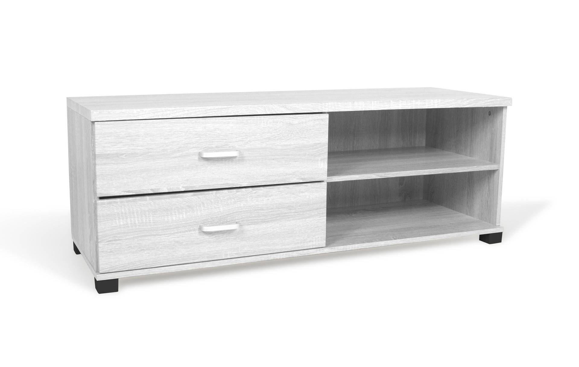 Mobile porta Tv con cassetti e ripiani in rovere sbiancato 120x40x43,5 cm