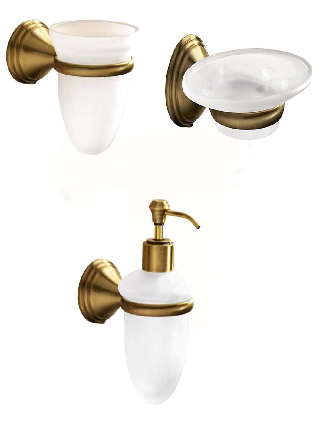 Set portaspazzolini, dosasapone e portasapone da muro Gedy linea Romance bronzo