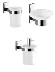 Set portaspazzolini, dosasapone e portasapone da muro Gedy linea Maine cromato