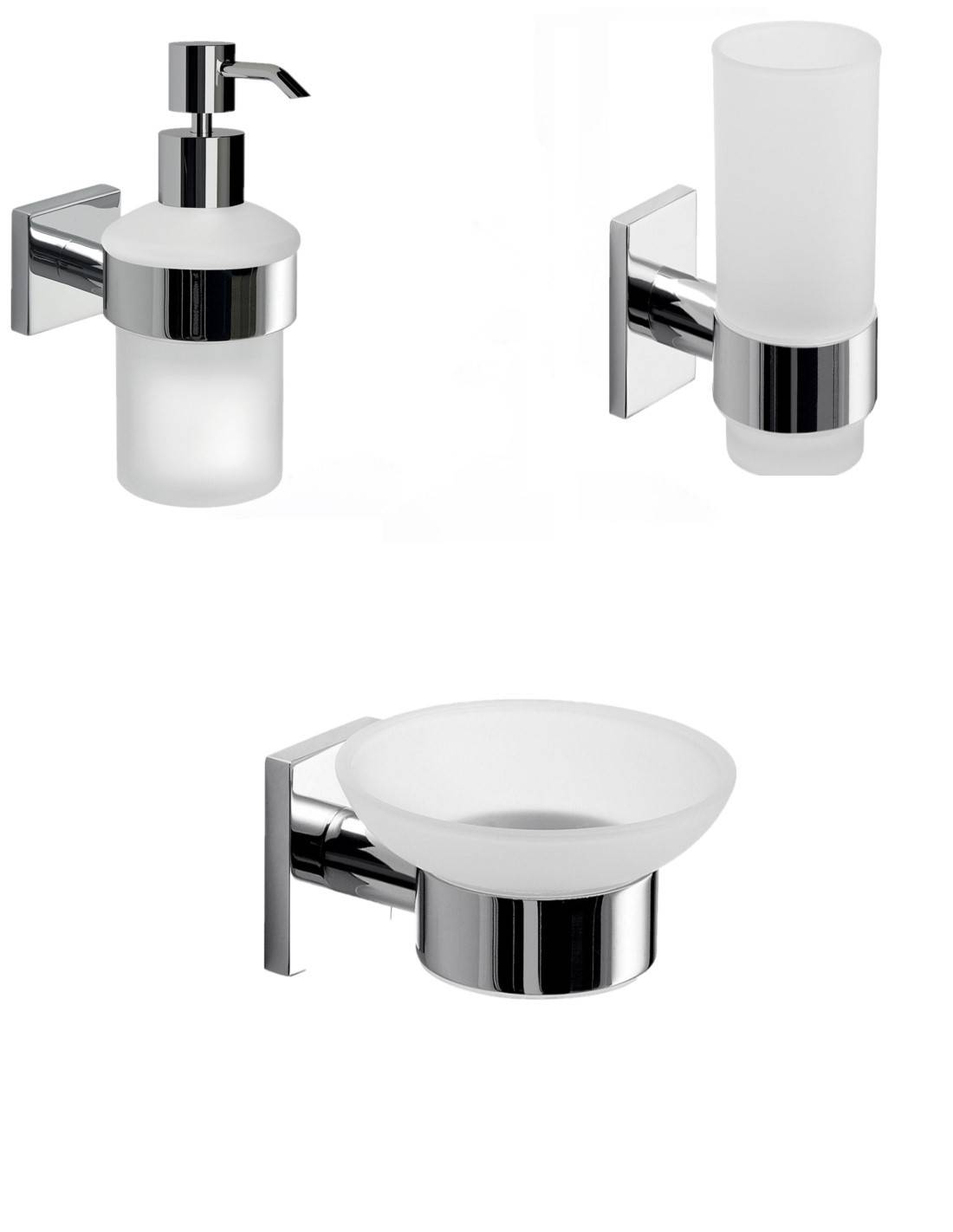 Set portaspazzolini, dosasapone e portasapone da muro Gedy linea Fuji cromato
