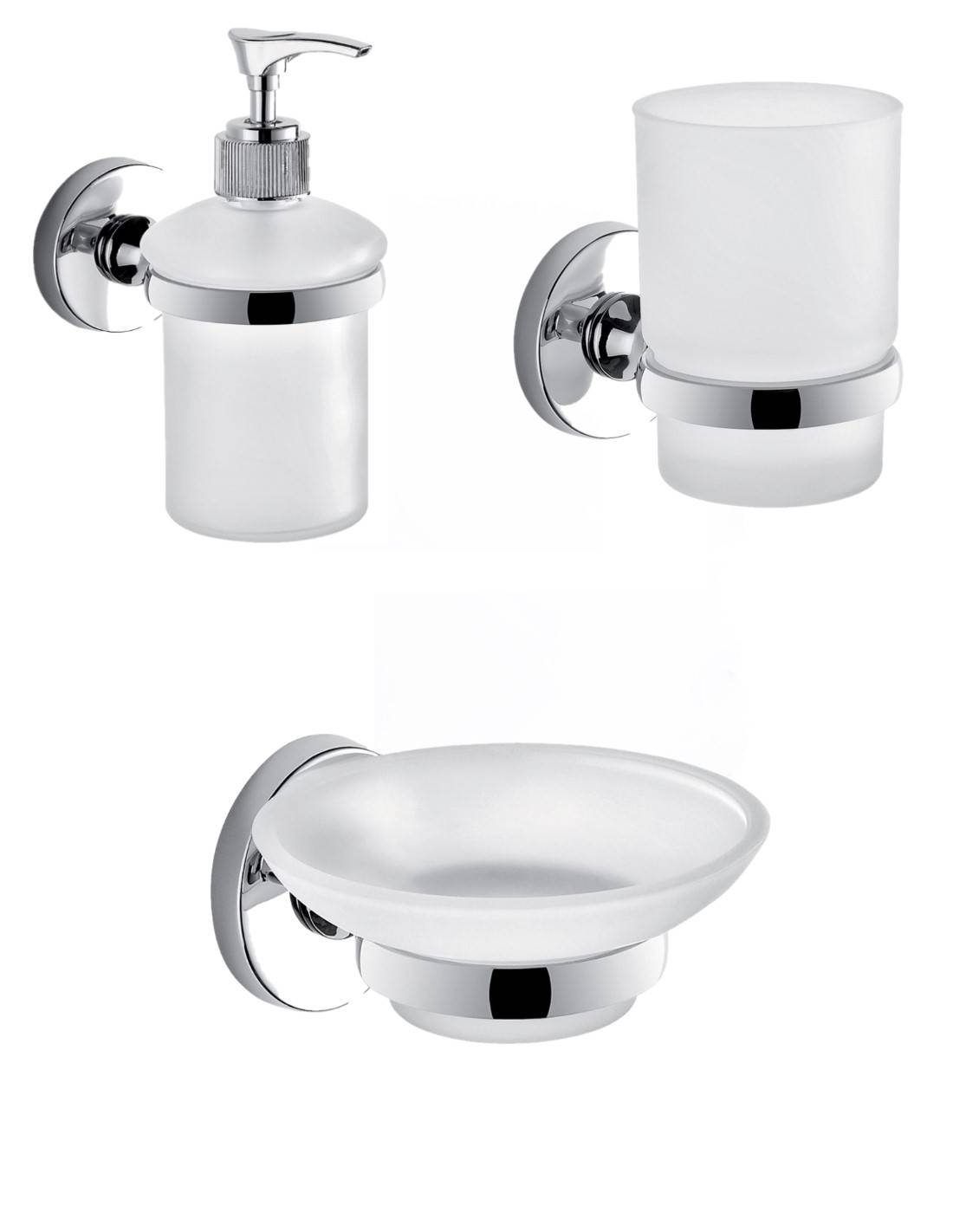 Set portaspazzolini, dosasapone e portasapone da muro Gedy linea Felce cromato