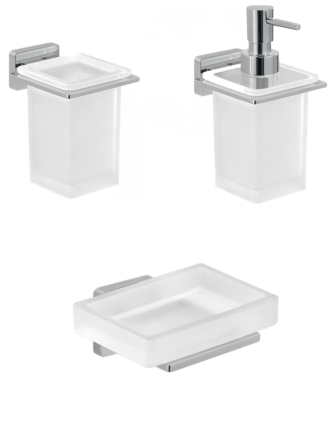 Set portaspazzolini, dosasapone e portasapone da muro Gedy linea Atena cromato