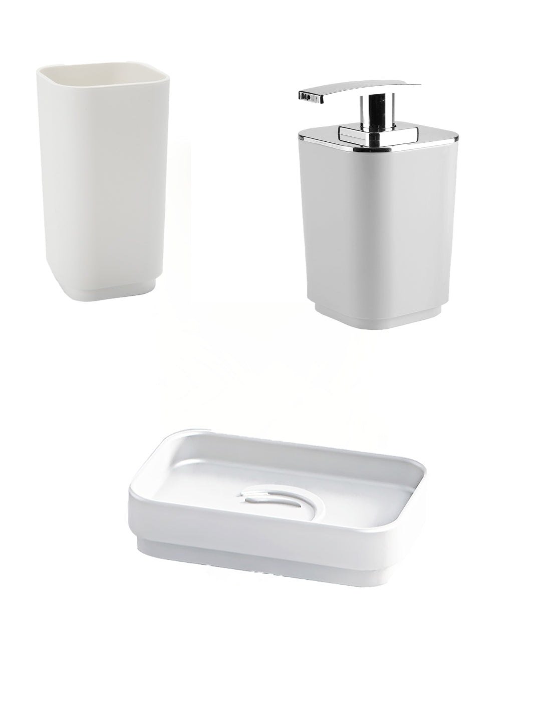 Set portaspazzolini, dosasapone e portasapone d' appoggio Gedy linea Seventy bianco