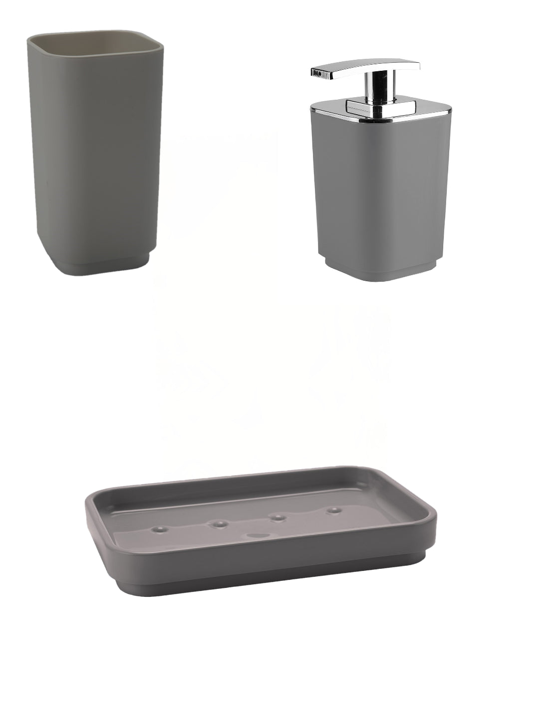 Set portaspazzolini, dosasapone e portasapone d' appoggio Gedy linea Seventy grigio