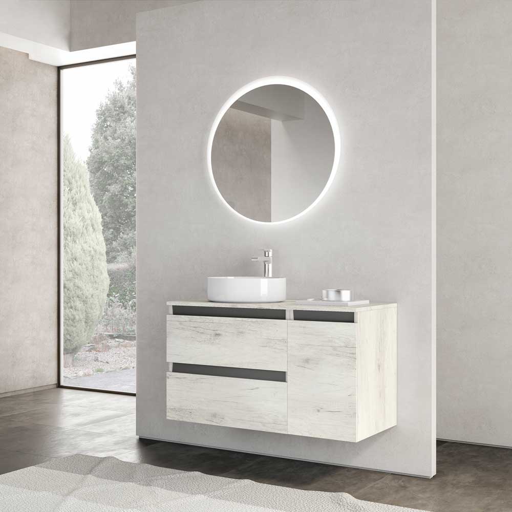 Composizione mobile da bagno Cube2 quercia BIANCO/ grafite opaco senza lavabo — Savini Industria Arredo Bagno