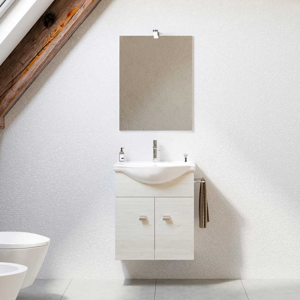 Composizione mobile da bagno sospeso Zaffiro rovere ghiaccio 57 cm — Savini Due