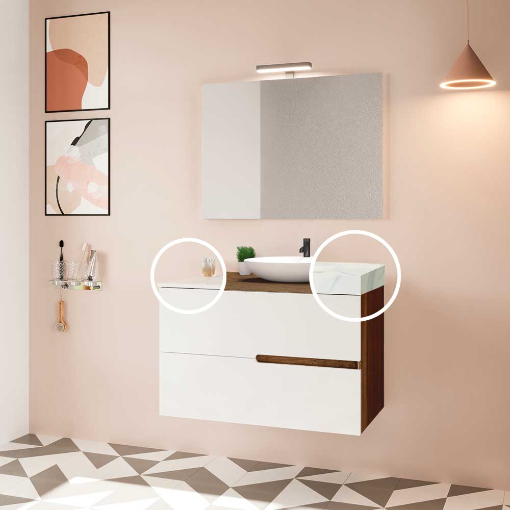 Composizione mobile da bagno sospeso Eva80 con lavabo in ceramica Cellini — Savini Due