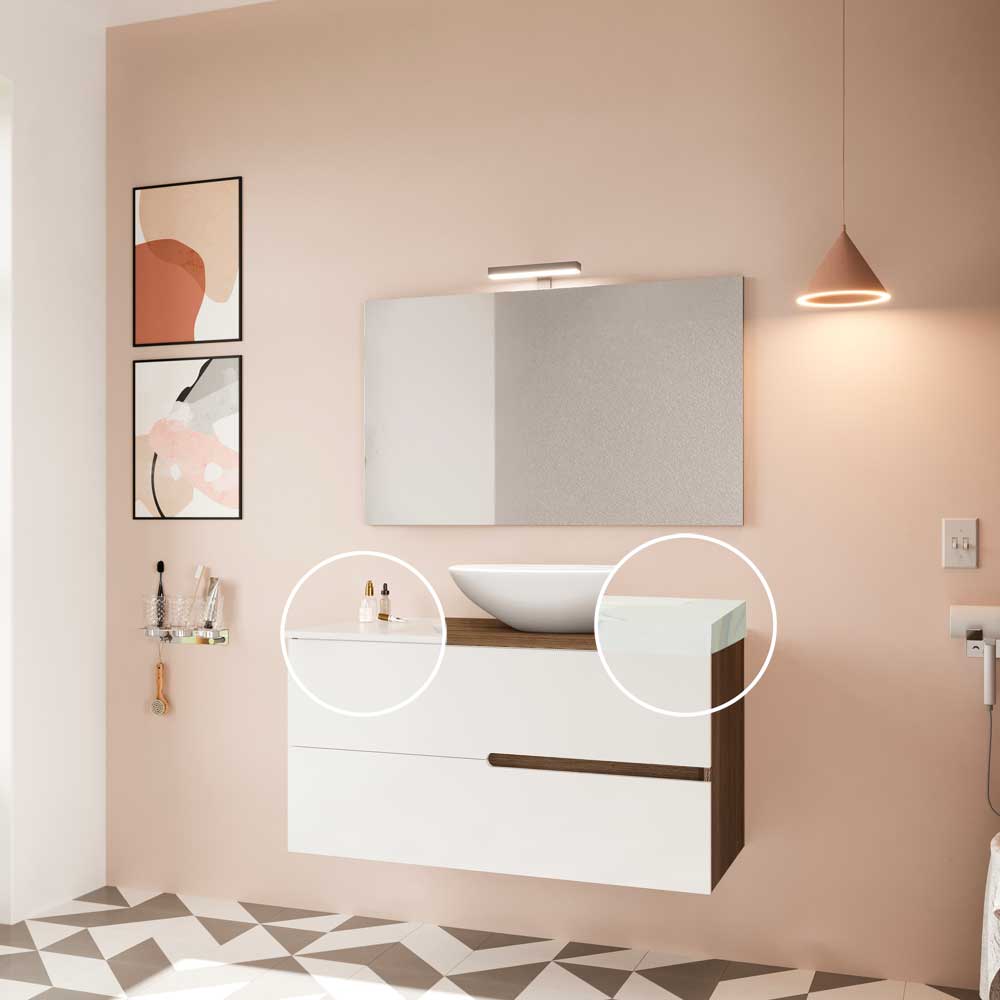 Composizione mobile da bagno sospeso Eva100 con lavabo in ceramica Cellini — Savini Due