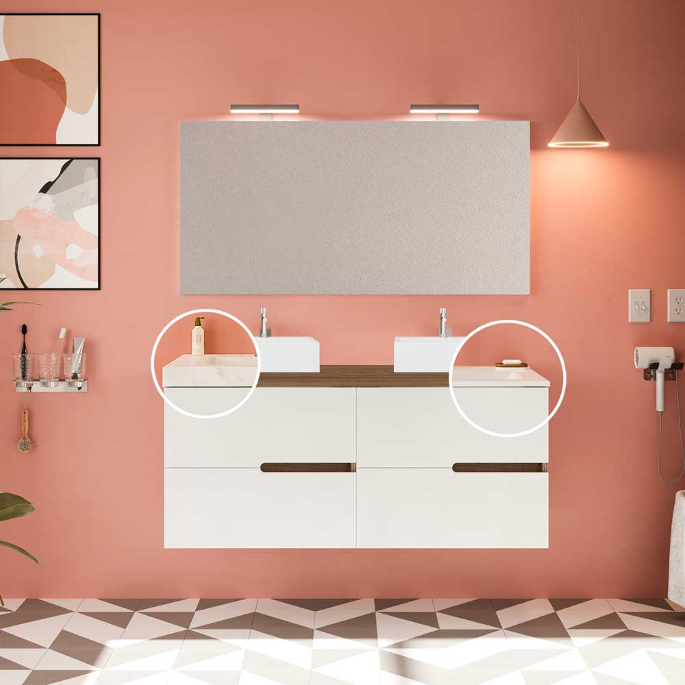 Composizione mobile da bagno sospeso Eva120 con lavabo in hpl as. vasca sinistra — Savini Due