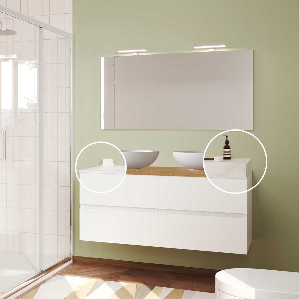 Composizione mobile da bagno sospeso Easy120 bianco lucido con lavabo in hpl as. vasca destra — Savini Due