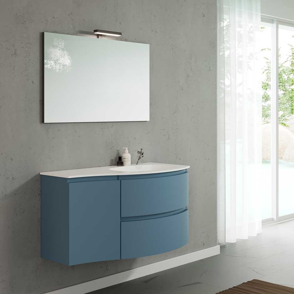 Composizione mobile da bagno sospeso armonia 105" con lavabo asimmetrico vasca sinistra — Savini Due