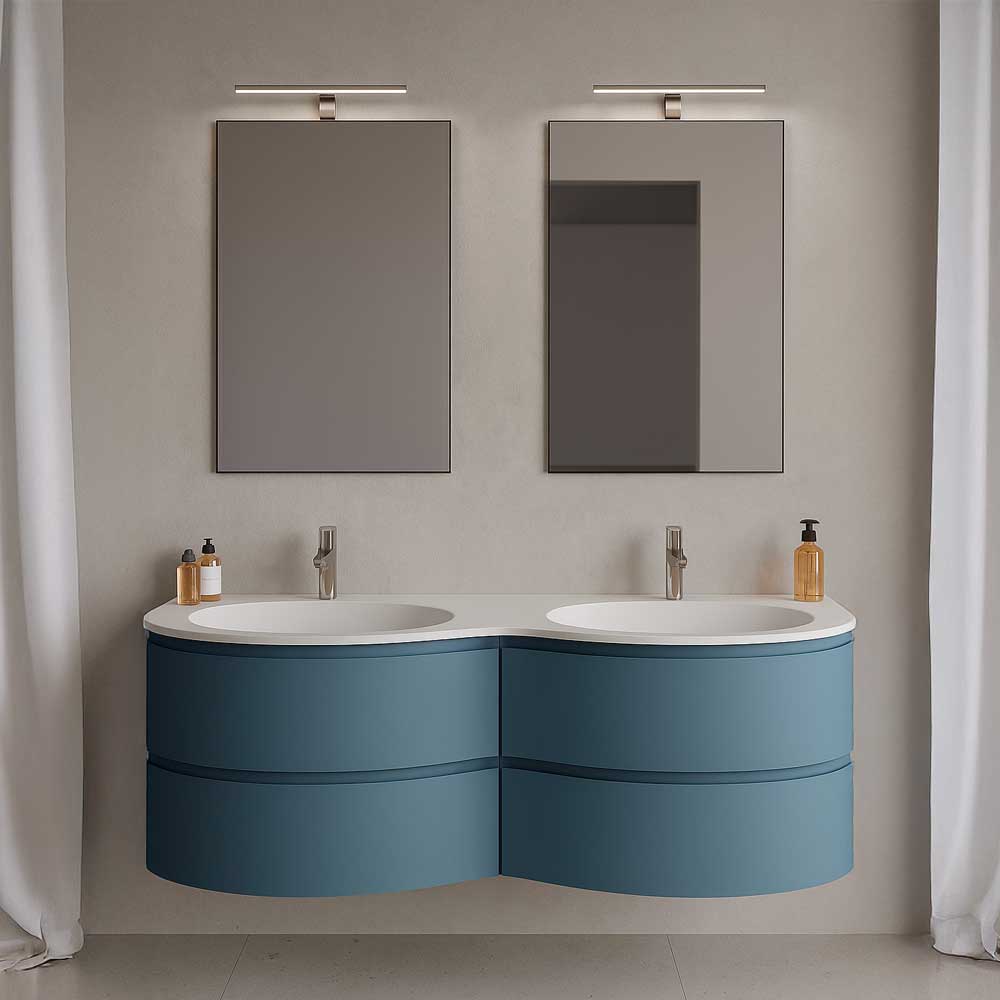 Composizione mobile da bagno sospeso armonia 140" con lavabo in resina doppia vasca — Savini Due