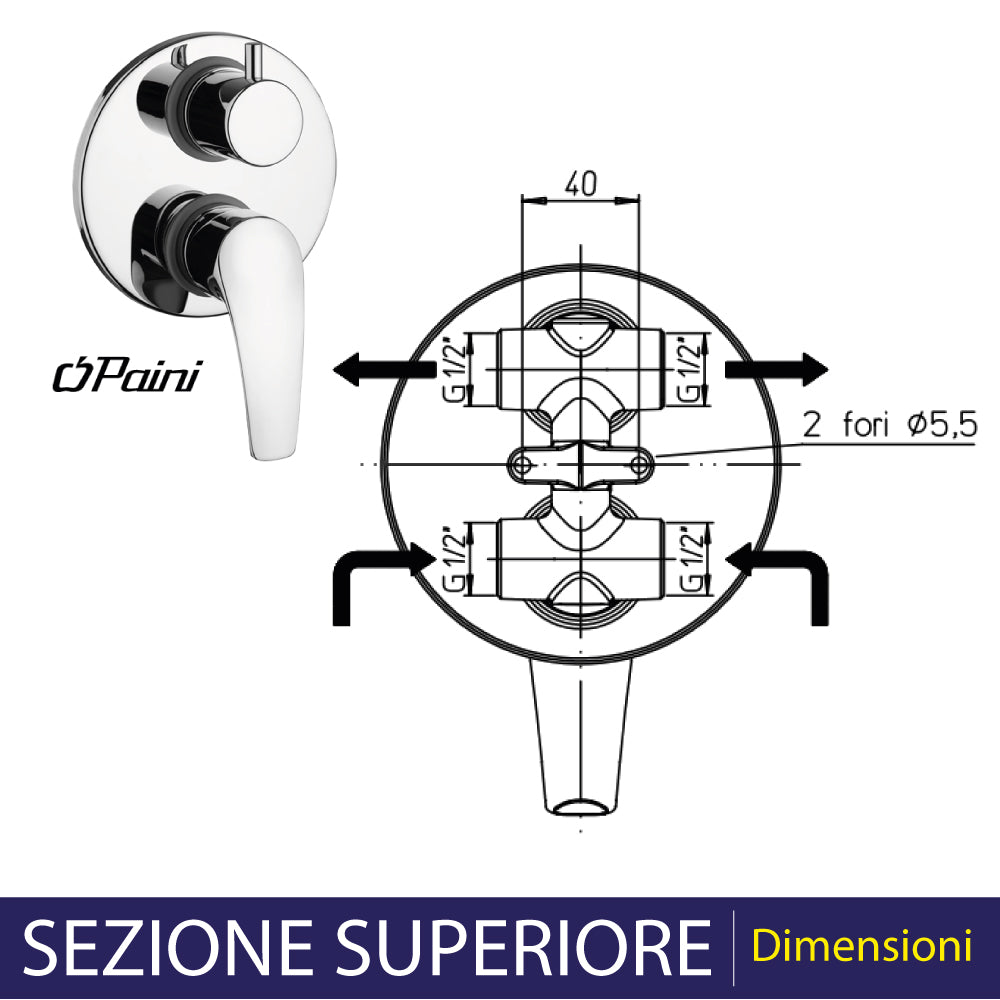 Miscelatore doccia incasso con deviatore new BERRY" cromo — Paini