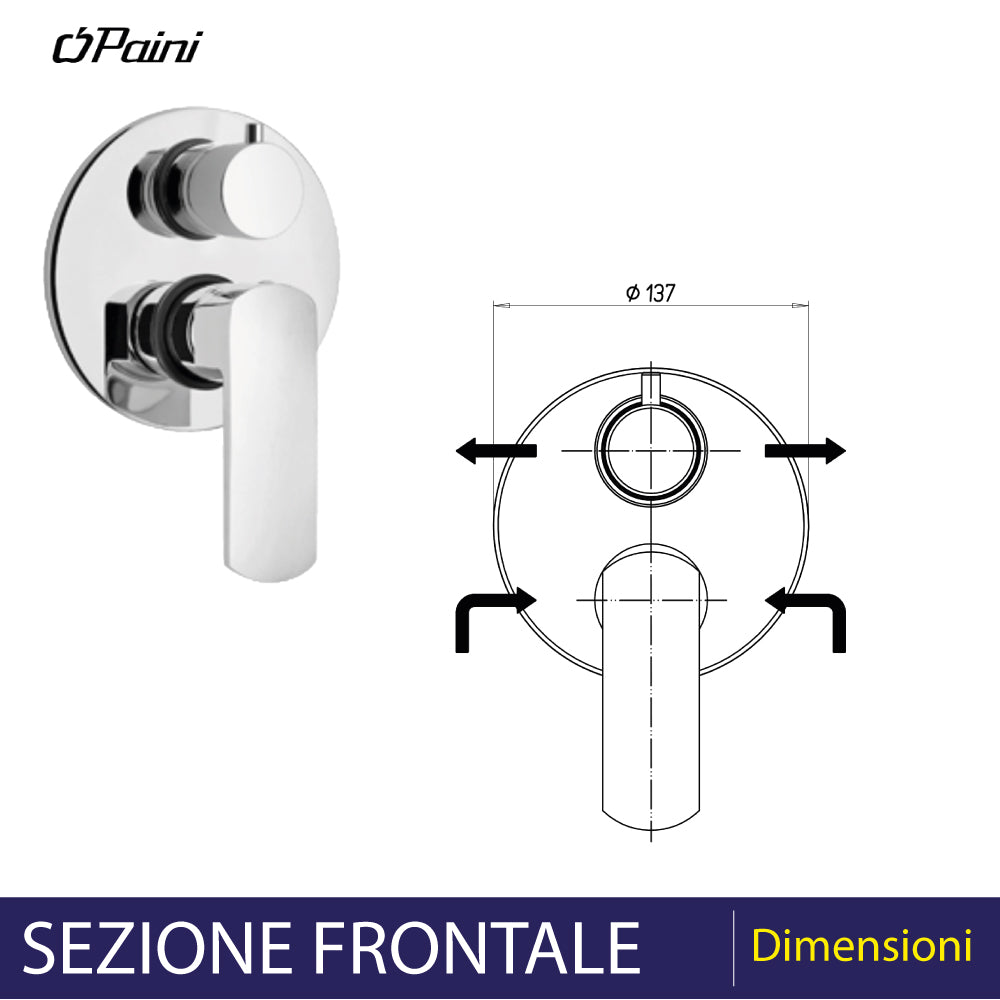 Miscelatore incasso doccia con deviatore Stile cromo — Paini