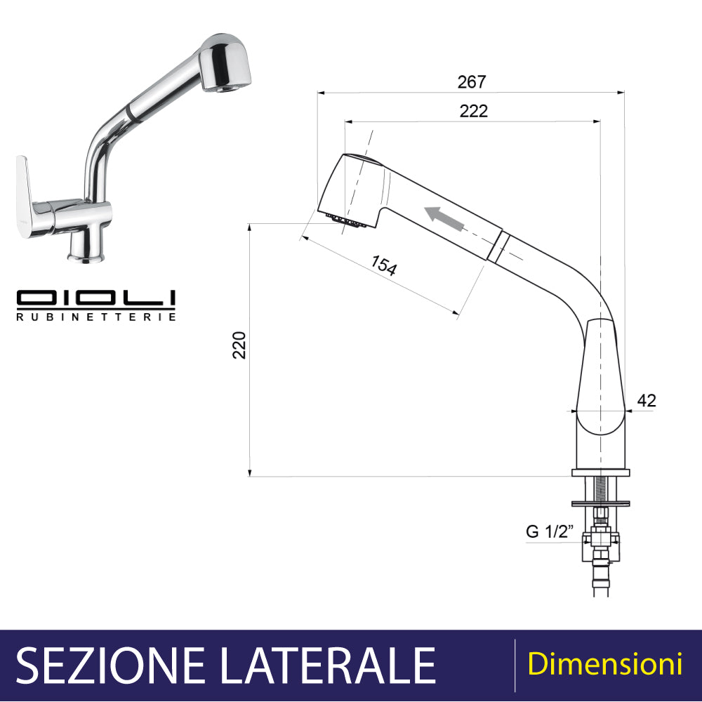 Miscelatore lavello king con doccetta estraibile cromo — Oioli
