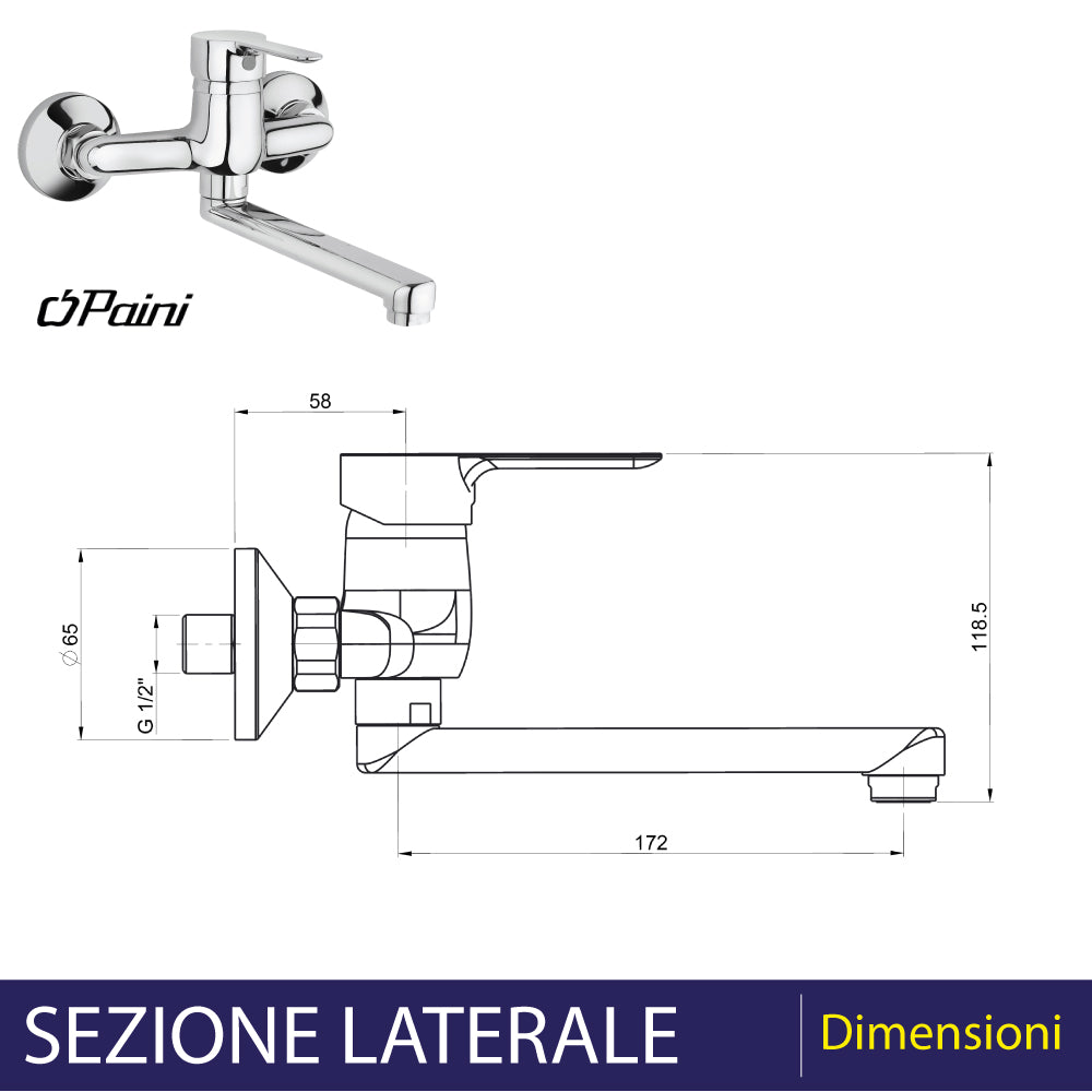 Miscelatore lavello a parete P3 cromo — Paini