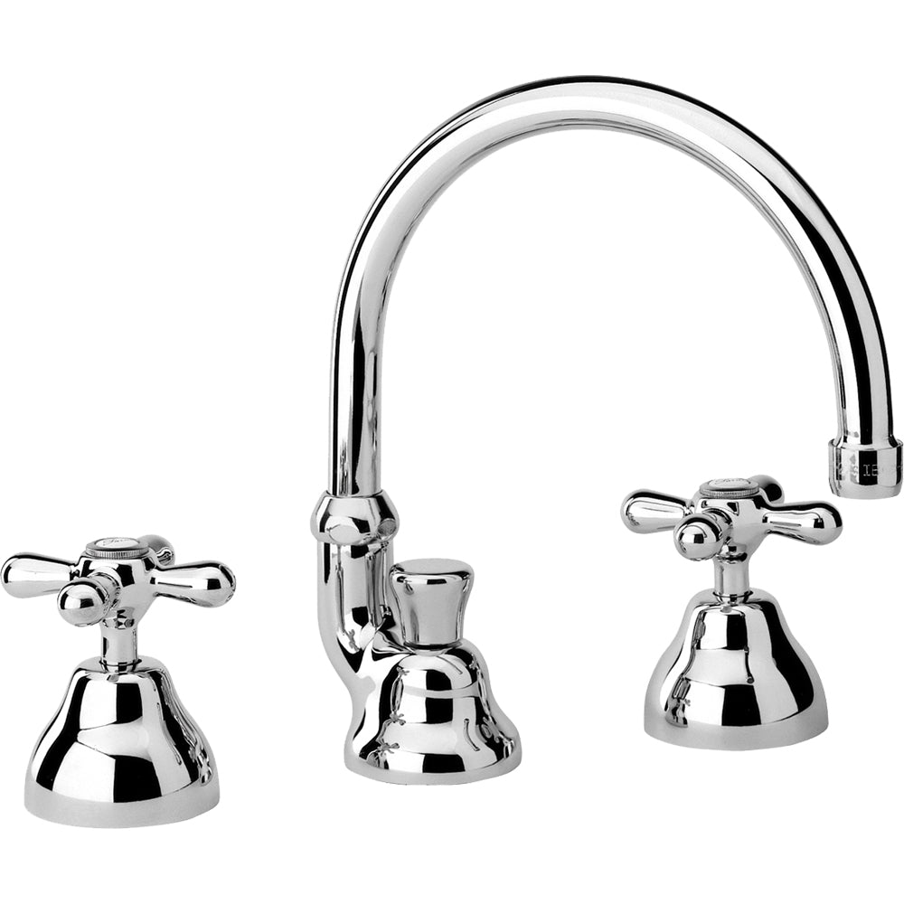 Batteria lavabo a tre fori con bocca alta orientabile Liberty cromo + piletta 1"1/4 — Paini