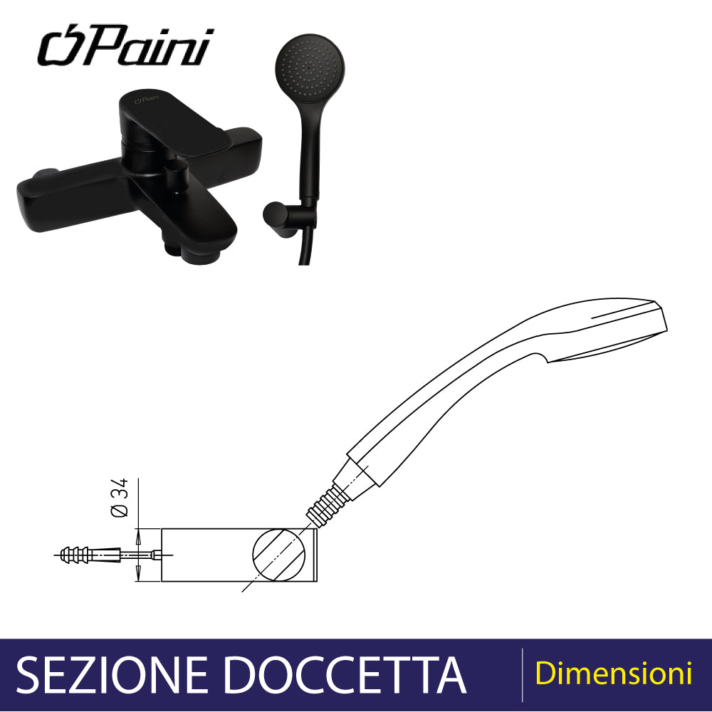 Miscelatore vasca esterno Nove nero opaco + set doccia — Paini