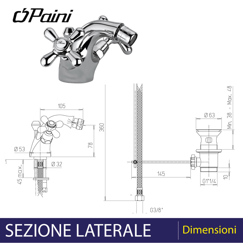 Monoblocco bidet Liberty cromo + piletta 1"1/4 — Paini