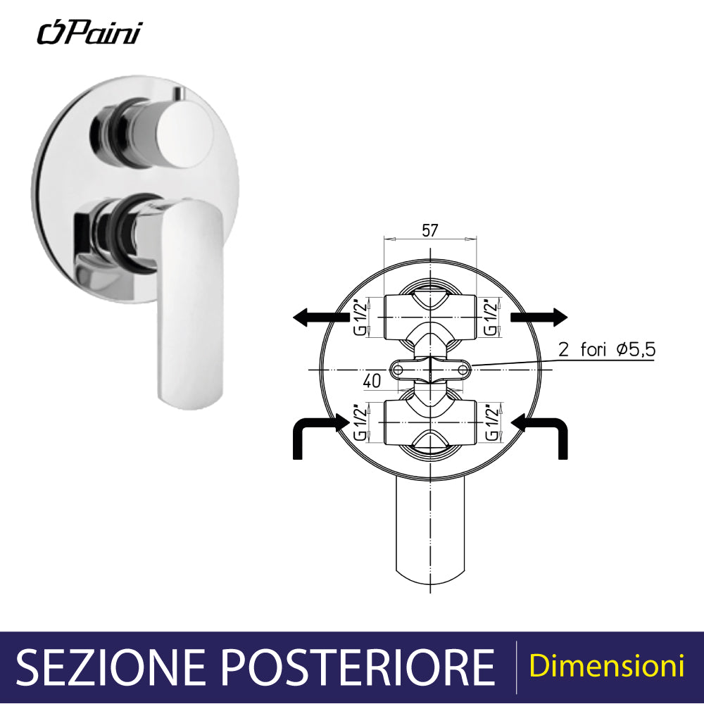 Miscelatore incasso doccia con deviatore Stile cromo — Paini