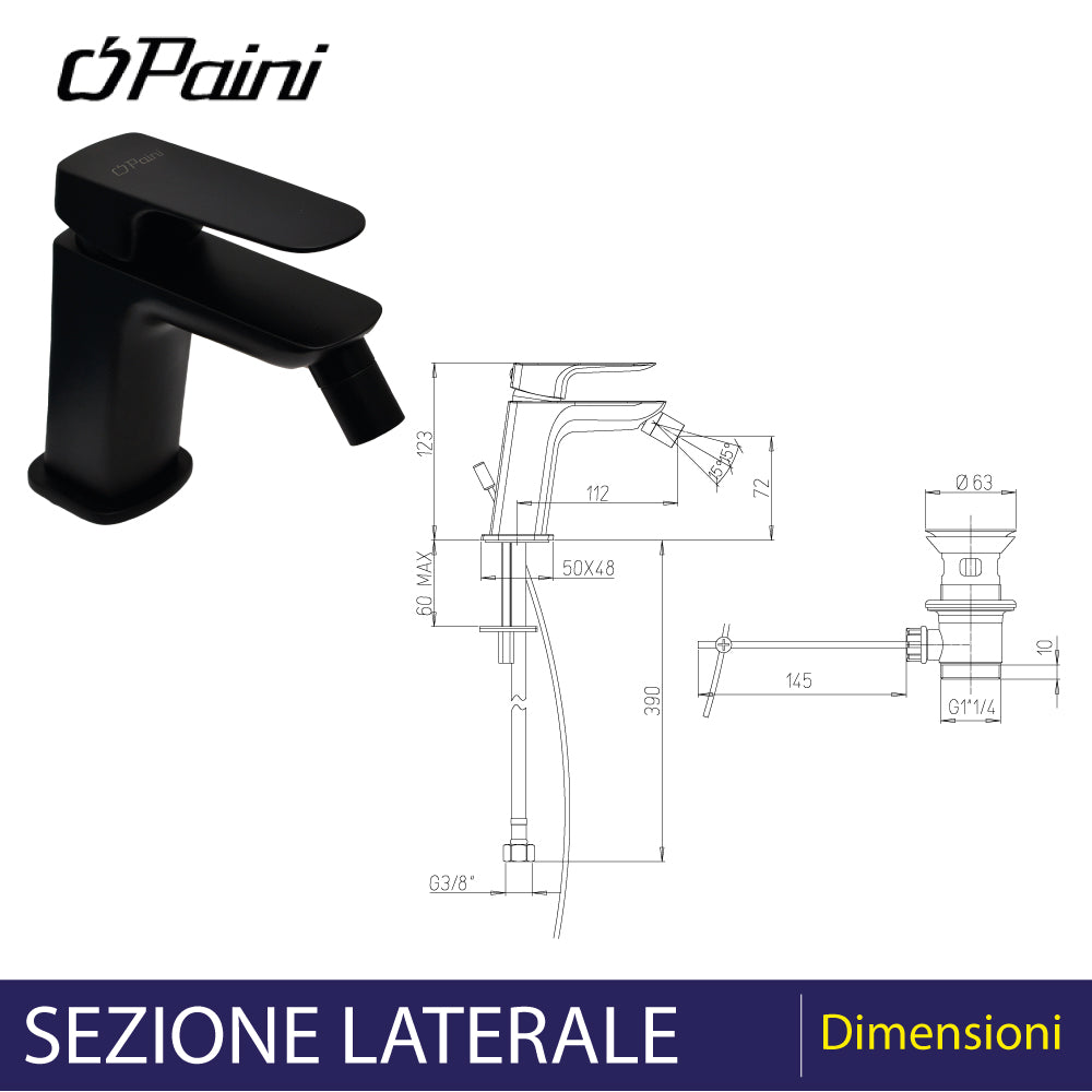 Miscelatore bidet Nove nero opaco + piletta 1"1/4 — Paini