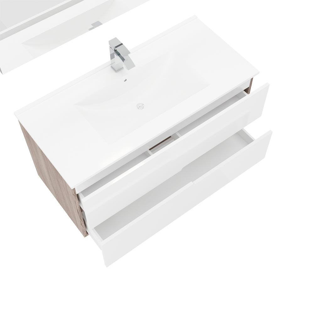 Composizione mobile da bagno Eva100 rovere Fumo/ bianco lucido — Savini Due