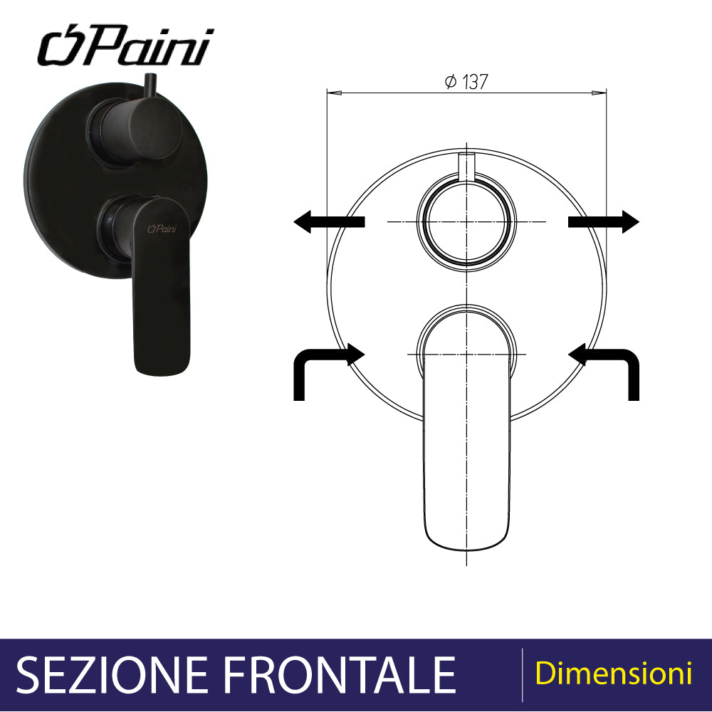 Miscelatore doccia incasso con deviatore Nove nero opaco — Paini