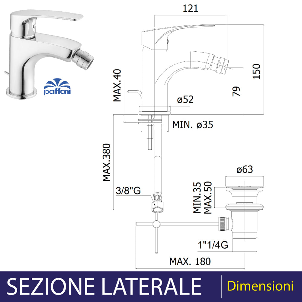 Miscelatore bidet Lime cromo + piletta 1"1/4 — Paffoni