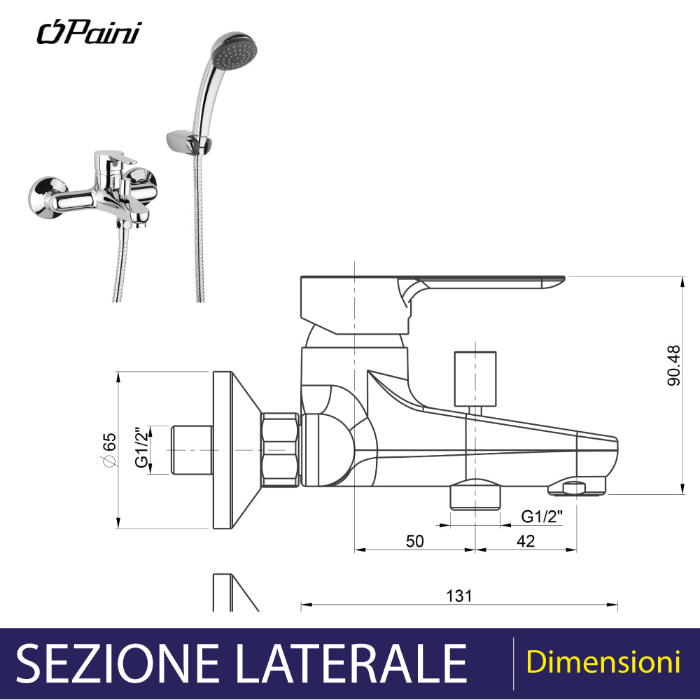 Miscelatore vasca esterno P3 cromo + set doccia — Paini