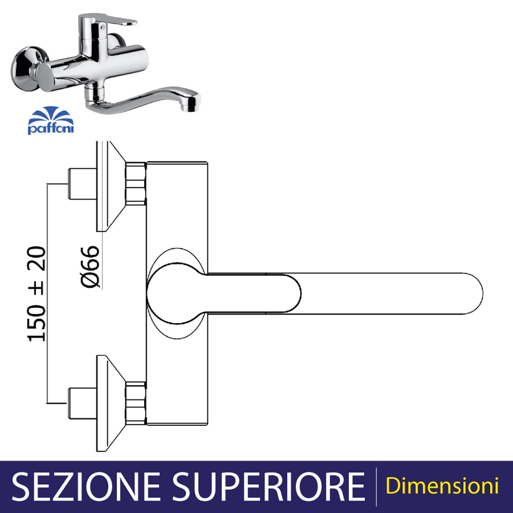 Miscelatore lavello a parete canna tubo serpente Blu cromo — Paffoni