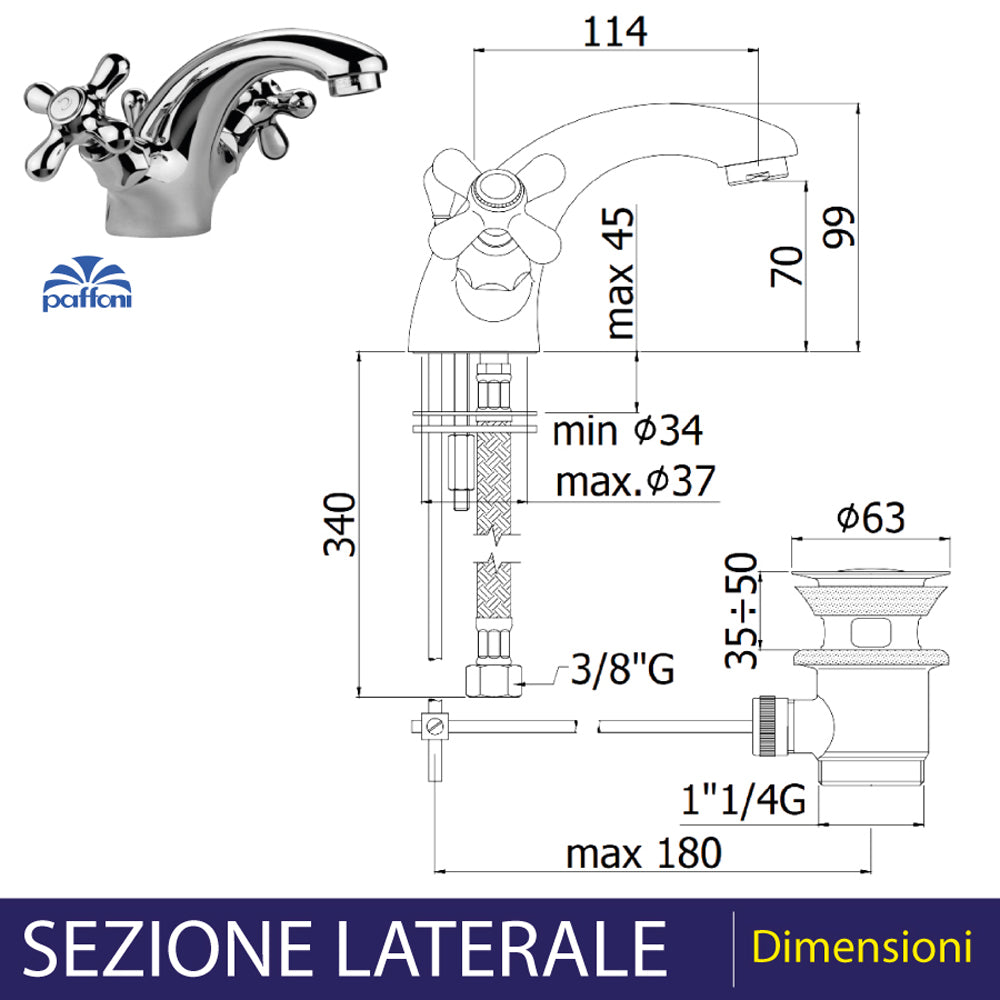 Gruppo monoblocco lavabo iris bronzo + piletta 1"1/4 — Paffoni