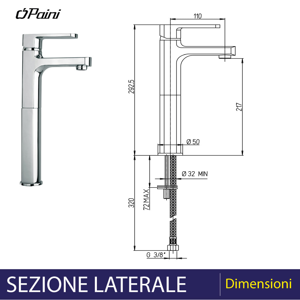 Miscelatore lavabo con canna alta Stile h. 30 cm - senza piletta — Paini