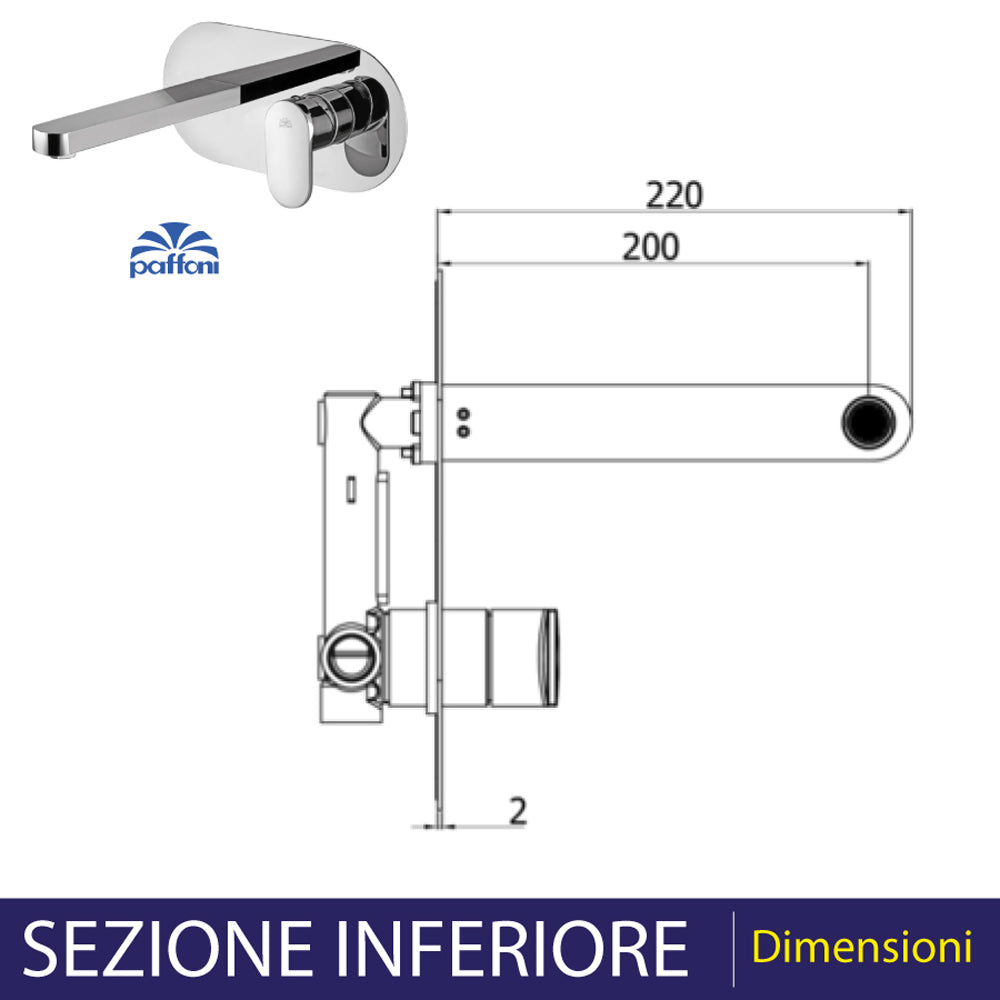 Miscelatore lavabo incasso con bocca a muro Candy Ø18 mm x 175 mm — Paffoni