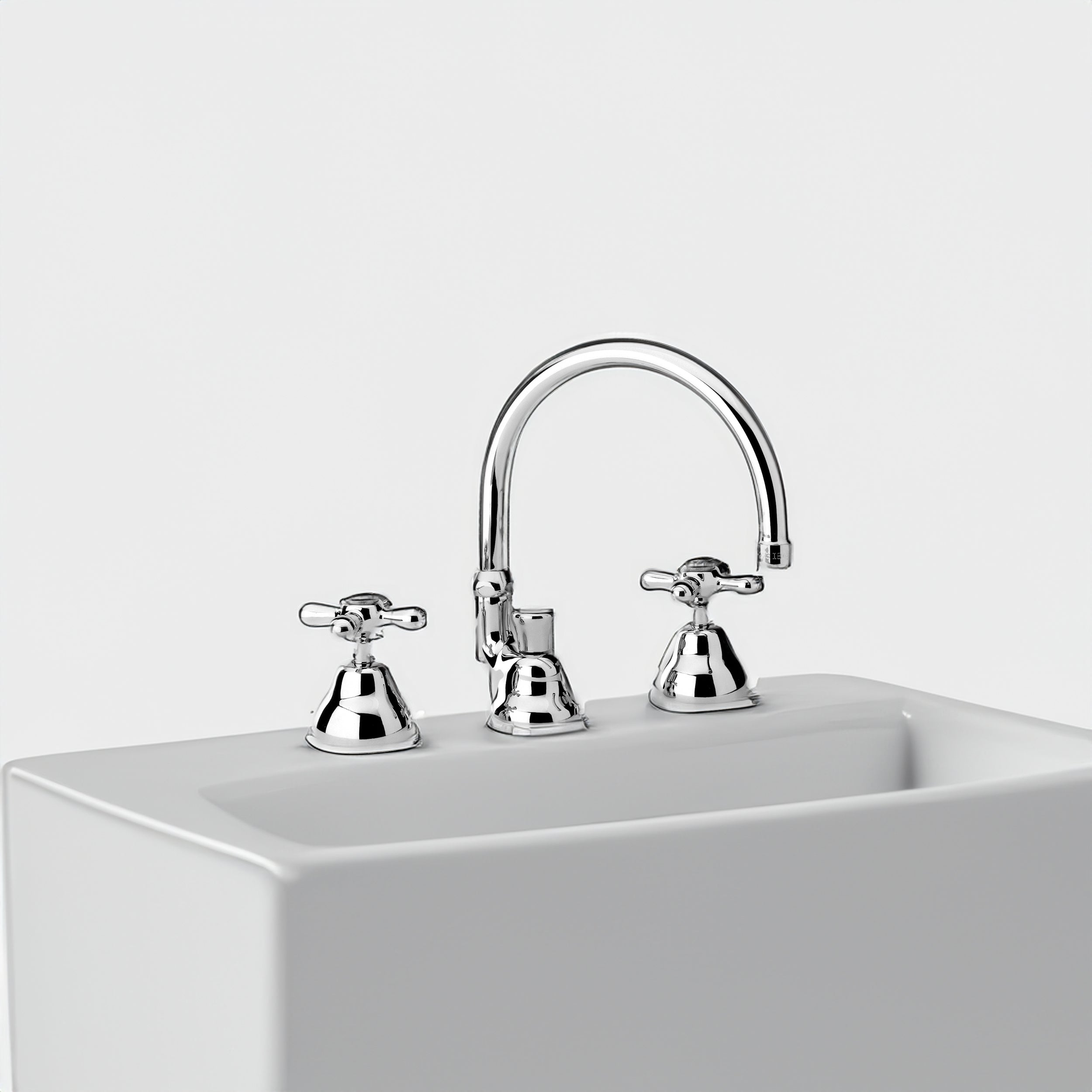 Batteria lavabo a tre fori con bocca alta orientabile Liberty cromo + piletta 1"1/4 — Paini