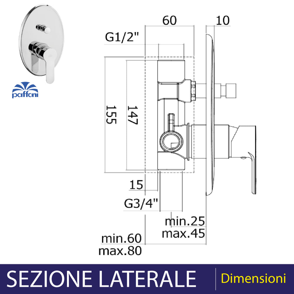 Miscelatore incasso doccia con deviatore Blu cromo — Paffoni