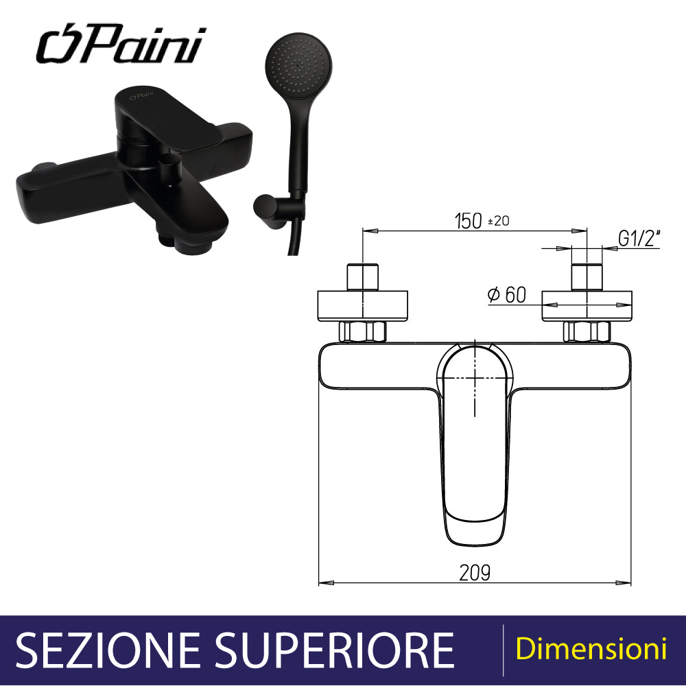 Miscelatore vasca esterno Nove nero opaco + set doccia — Paini